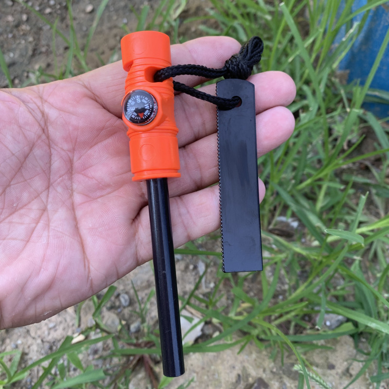 Ferro Rod Striker - แท่งแมกนีเซียมอเนกประสงค์แบบยาว 3-in-1 พร้อมนกหวีดและเข็มทิศ สำหรับเครื่องมือเอาตัวรอดกลางแจ้ง