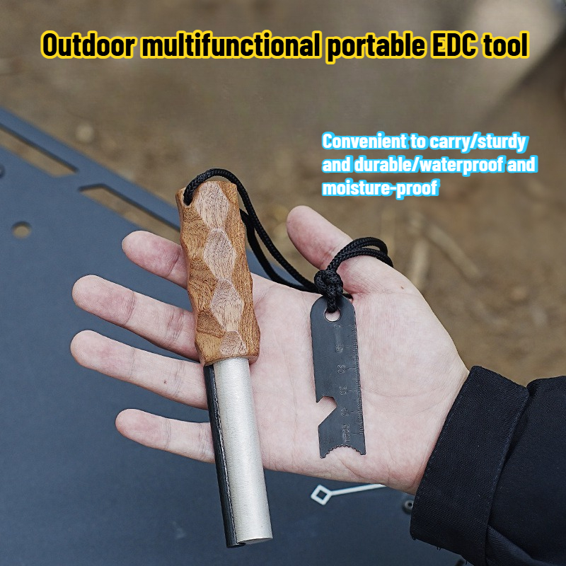 Ferro Rod Striker - เครื่องมือเอาตัวรอดกลางแจ้งด้ามไม้ Shabili: แท่งแมกนีเซียมและแท่งไฟแช็กแบบพกพา แข็งแรง ทนทาน จำเป็นสำหรับการใช้งานในป่า