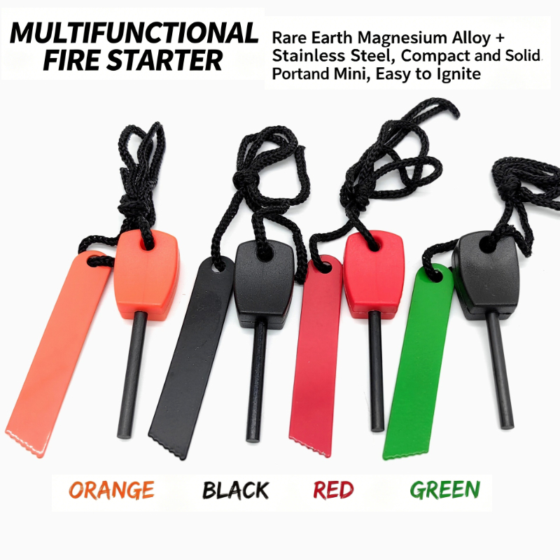 Ferro Rod Striker - แท่งแมกนีเซียมจุดไฟแบบพกพาขนาดเล็ก, เหล็กจุดไฟกันน้ำพร้อมสายคล้อง, เครื่องมือจุดไฟฉุกเฉินน้ำหนักเบา